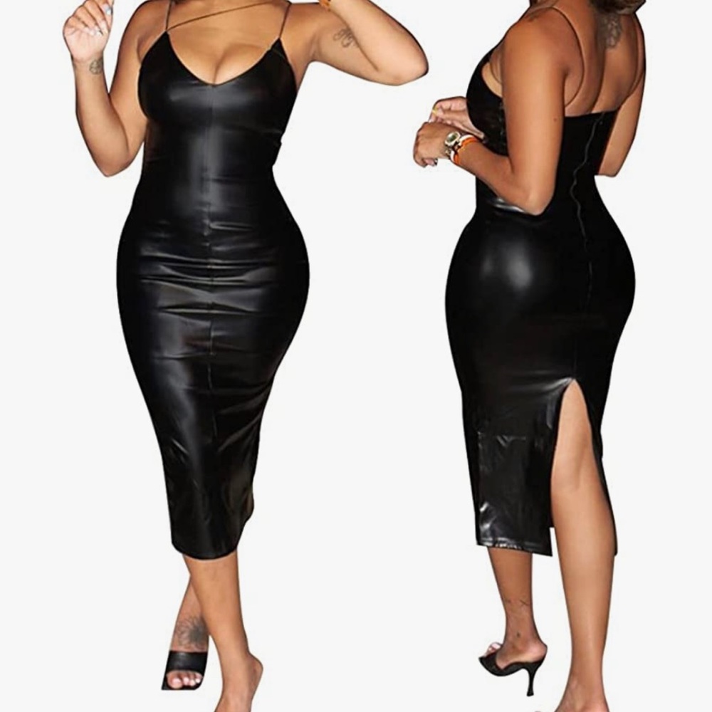 Faux leather midi dress